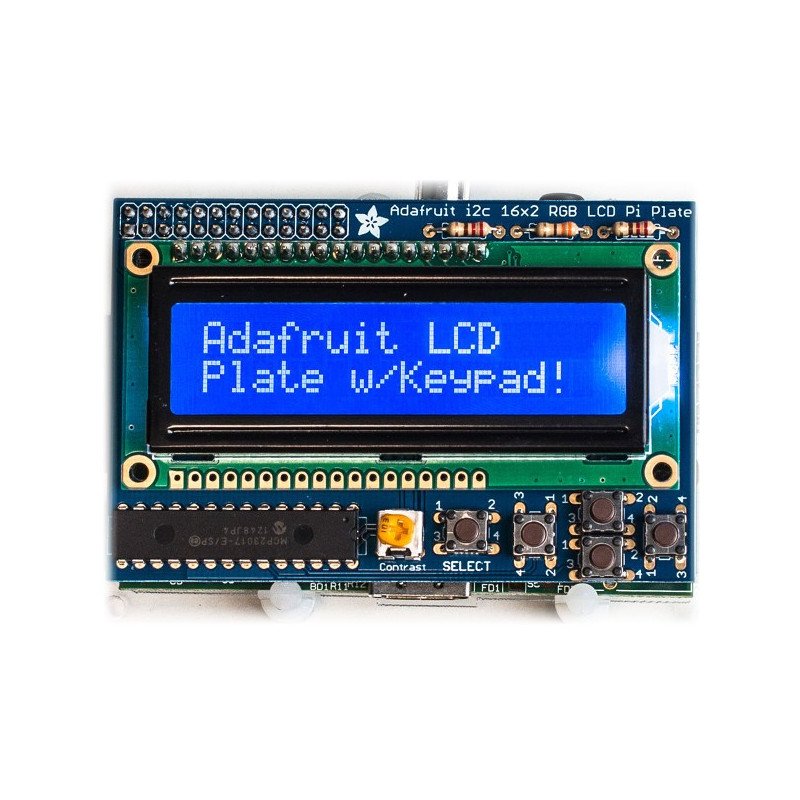 Blue negative 2x16 LCD + keypad Kit for Raspberry Pi - Adafruit