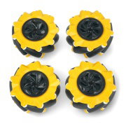 Set of Mecanum wheels - 80mm - 4pieces - black/yellow with castors - DFRobot FIT0654-1
