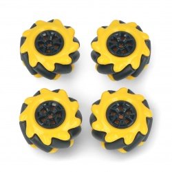 Set of Mecanum wheels - 48 mm - 4 pieces - black/yellow with roller...