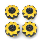 Set of Mecanum wheels - 48 mm - 4 pieces - black/yellow with rollers - DFRobot FIT0662-1