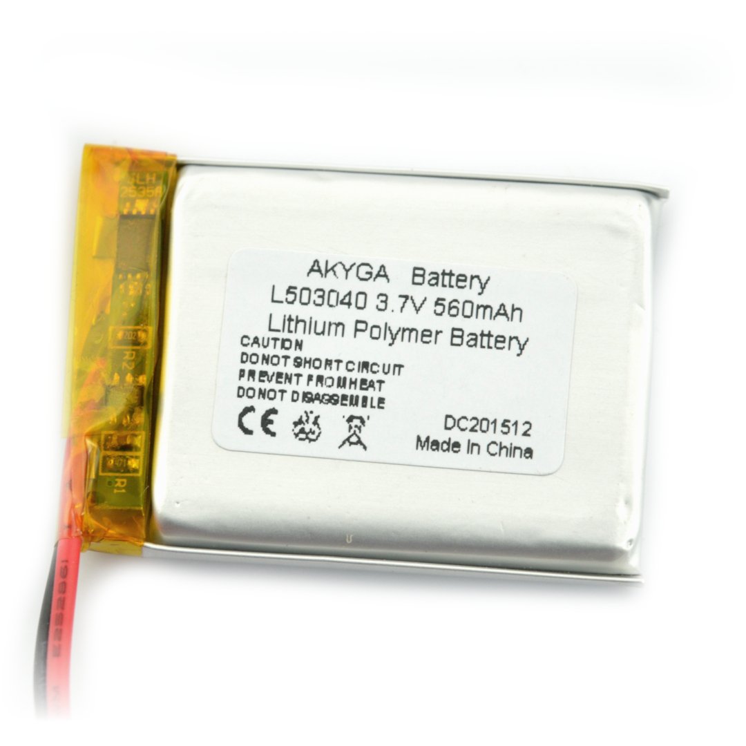 Akumulator Li-Pol Akyga 3,7V 1S 190mAh konektor+gniazdo 2,54 JST - 2 piny