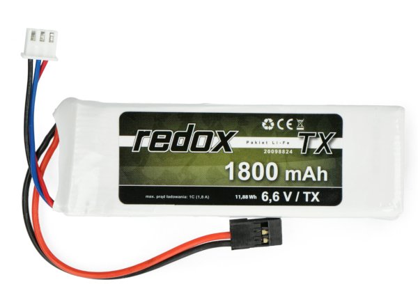 Pakiet Li-Fe Redox 1800mAh 2S 6.6V JR
