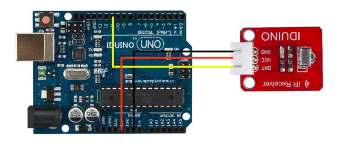 Przykład podłączenia modułu z odbiornikiem IR z Arduino