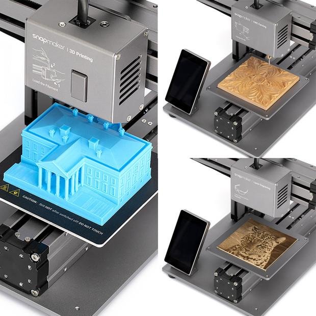 Snapmaker łączy w sobie możliwości grawera laserowego, maszyny CNC oraz drukarki 3D.