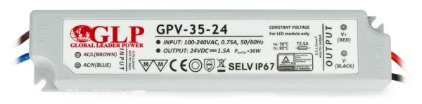 Zasilacz do taśm i pasków LED wodoodporny GLP GPV-35-24 - 24V/1,5A/36W