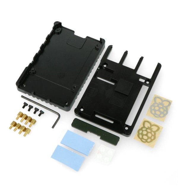 Zawartość zestawu Obudowa Raspberry Pi model 4B - aluminiowa - LT-4BA05 - czarna