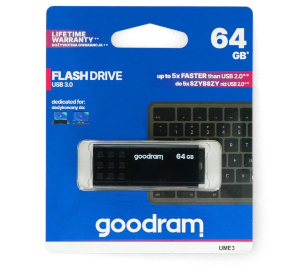 GoodRam Flash Drive - Pamięć USB 3.0 Pendrive - UME3 Black 64 GB