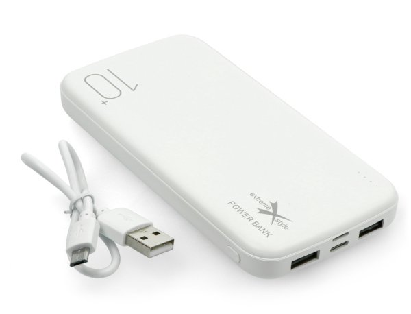 Mobilna bateria Powerbank Extreme Style Ampere 10000mAh - microUSB, USB C, Lightning - biała
