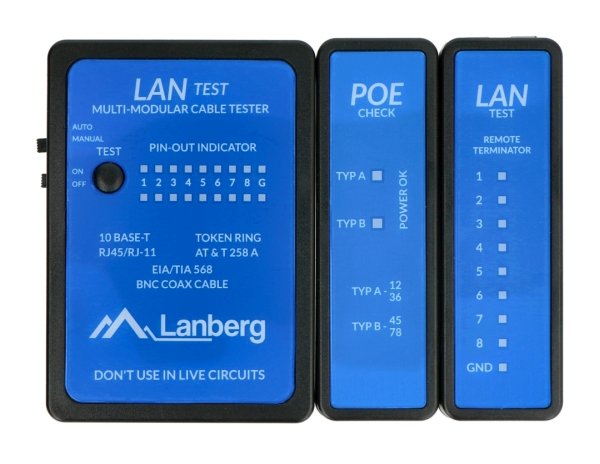 Tester przewodów sieciowych Lanberg NT-0404.