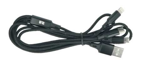 Przewód Rebel 3w1 USB typ A, microUSB, USB typ C, lightning - czarny, oplot materiałowy - 1m