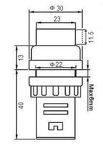 Rysunek techniczny oraz wymiary poszczególnych części przełącznika obrotowego.