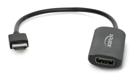 Adapter wtyk HDMI - gniazdo Displayport + zasilanie microUSB 4K 60Hz Delock - czarny - 24cm
