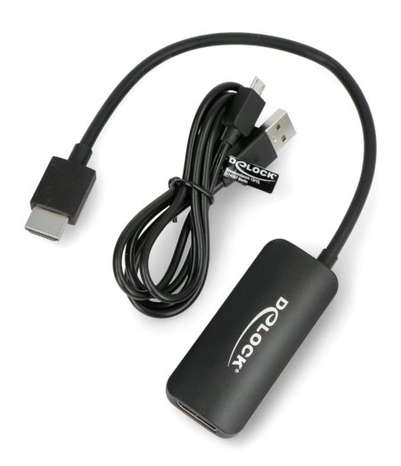 Adapter wtyk HDMI - gniazdo Displayport + zasilanie microUSB 4K 60Hz Delock - czarny - 24cm