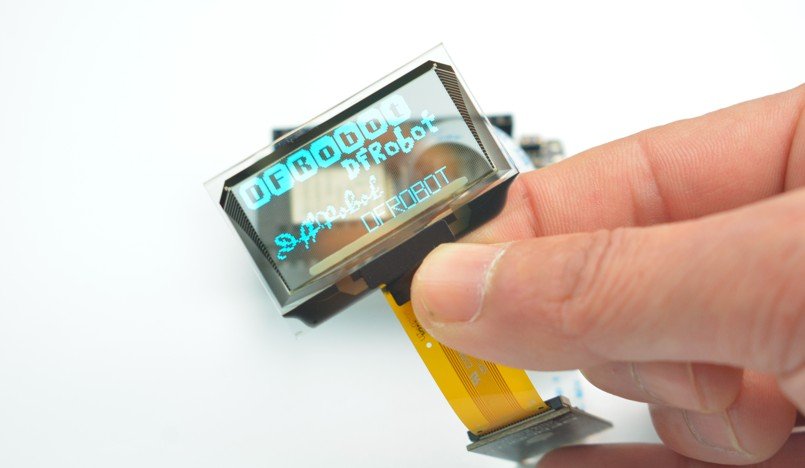 Transparent OLED screen with blue characters