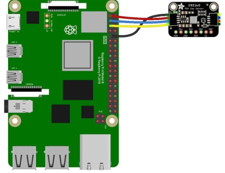 Diagram of connecting the ENS160 air quality sensor to the Raspberry Pi.