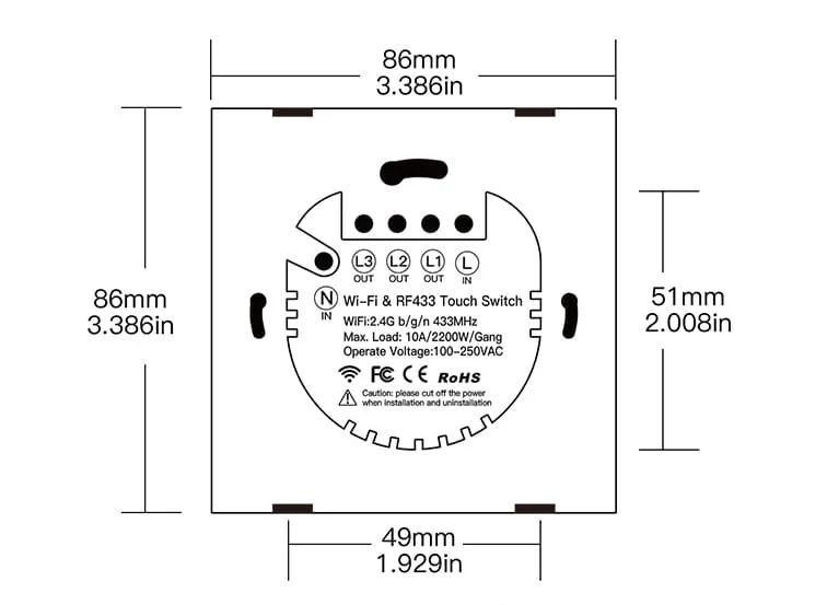 Tuya - touch wall switch - WiFi / Bluetooth - 1-channel - Moes WRS-EU1-WH-MS