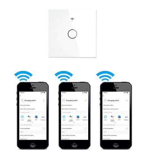 Tuya - intelligent touch wall switch - WiFi/Bluetooth - 1-channel without N - Moes WRS-EU1-L-WH-MS