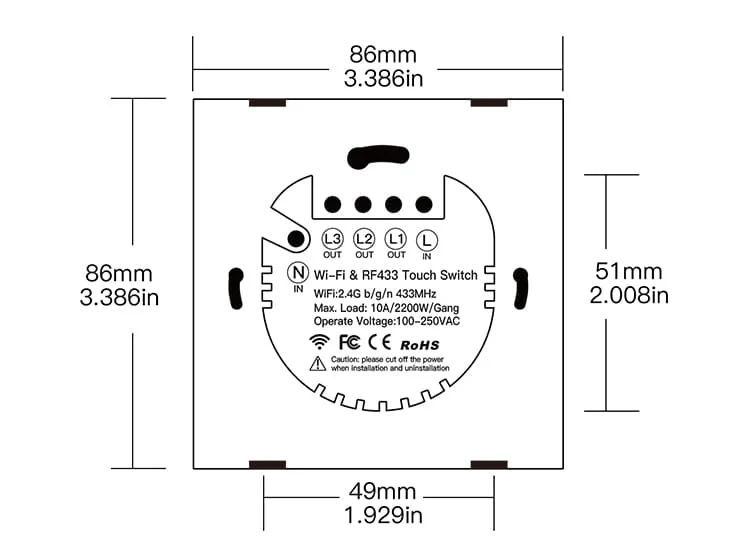 Tuya - smart touch wall switch - WiFi / Bluetooth - 2-channel - Moes WRS-EU2-WH-MS