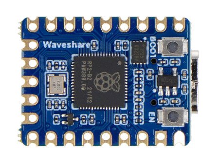 The RP2040 matrix board with LED matrix lies upside down on a white background.