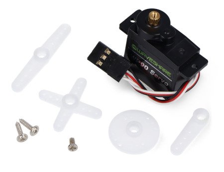 The servo components included in the set lie on a white background.