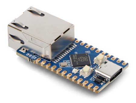 The RP2040-eth mini board lies on a white background.