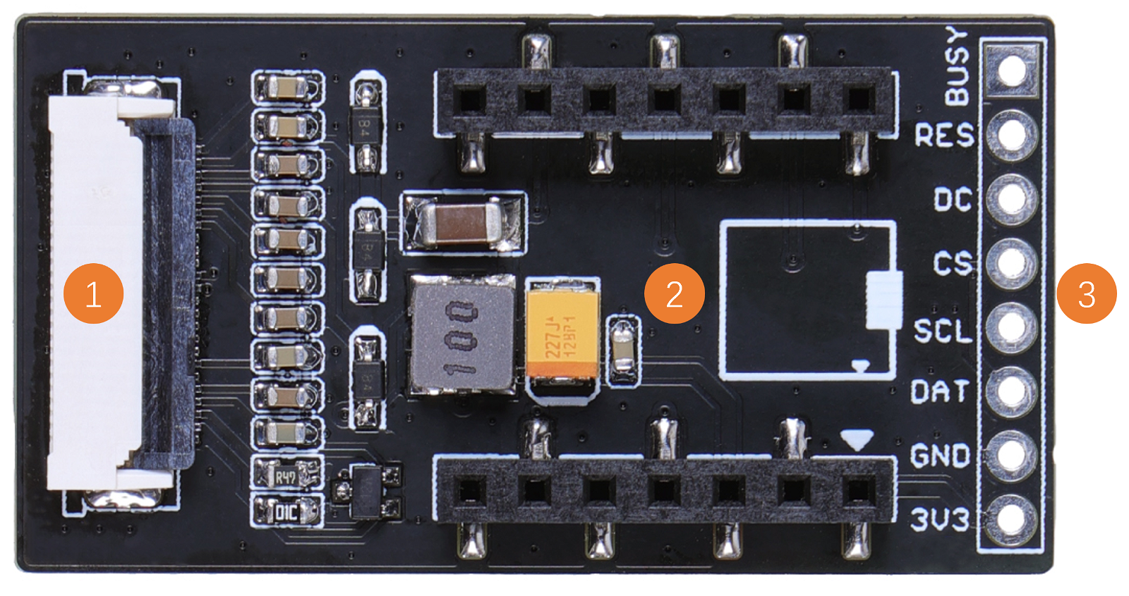 Arrangement of elements on the ePaper Breakout Board