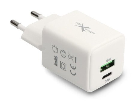 Zasilacz USB A USB C biały eXtreme TC30CUGAN