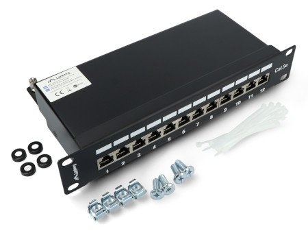 Patch Panel 12-port shielded - for 10'' server racks - 1U cat. 5e FTP - black - Lanberg PPF5-9012-B