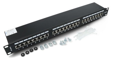 Patch Panel 24-port shielded - for 19'' server racks - 1U cat. 6 FTP - black - Lanberg PPS6-1024-B