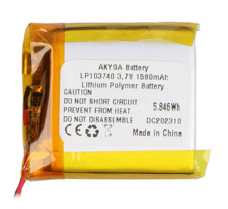 Akyga Li-Pol battery 1580 mAh 1S 3.7 V - JST connector - BEC + socket - 40 x 37 x 10 mm