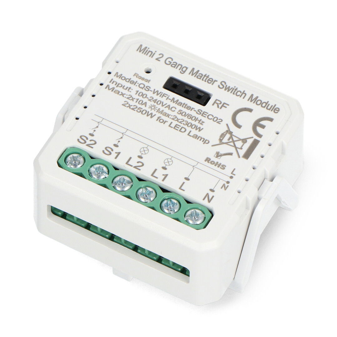 2-channel 10A flush-mount relay - WiFi - Matter - Android/iOS application - RTX MRS2