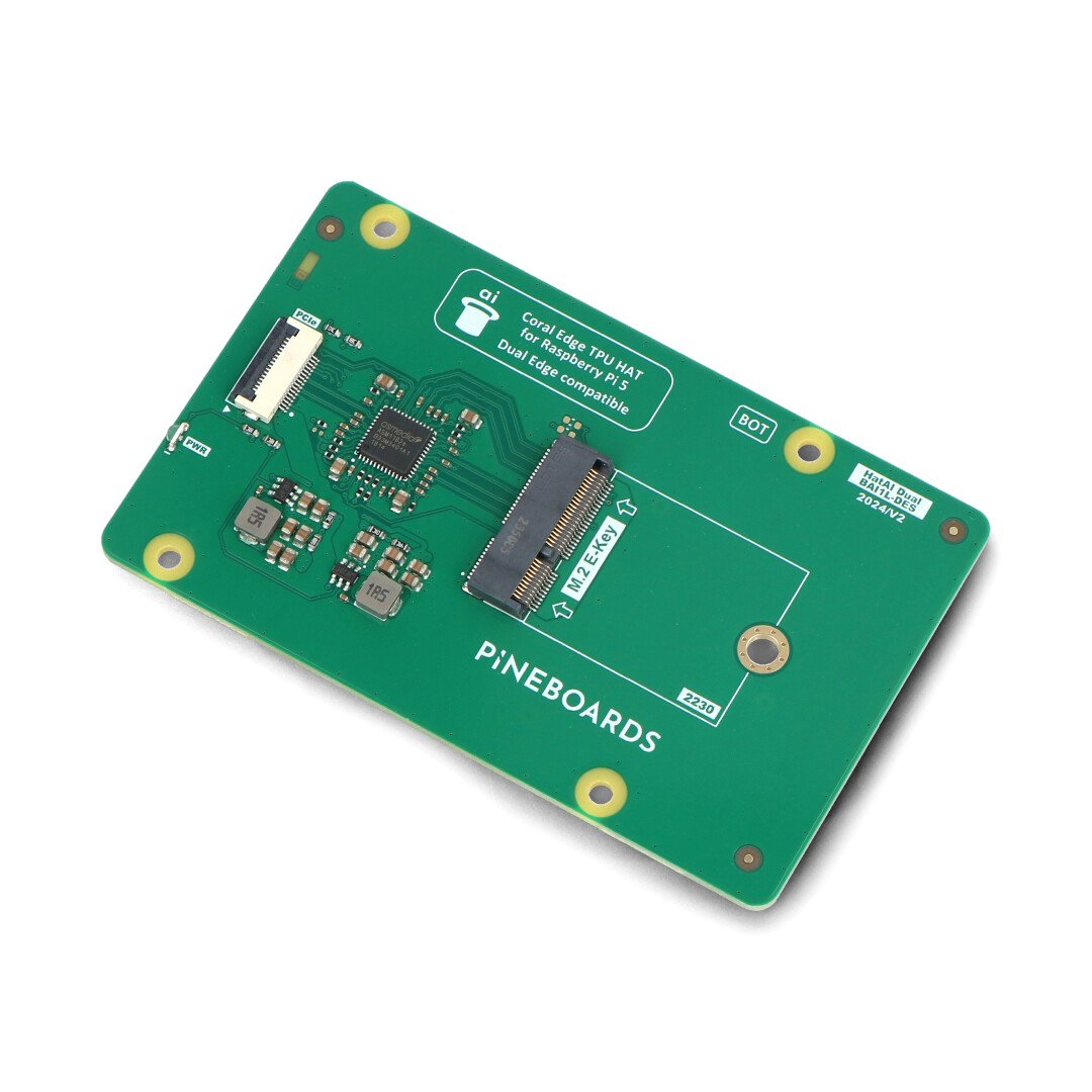 Pineboards Hat AI! Dual - Google Coral Dual Edge TPU PCIe M.2 E-key adapter for Raspberry Pi 5