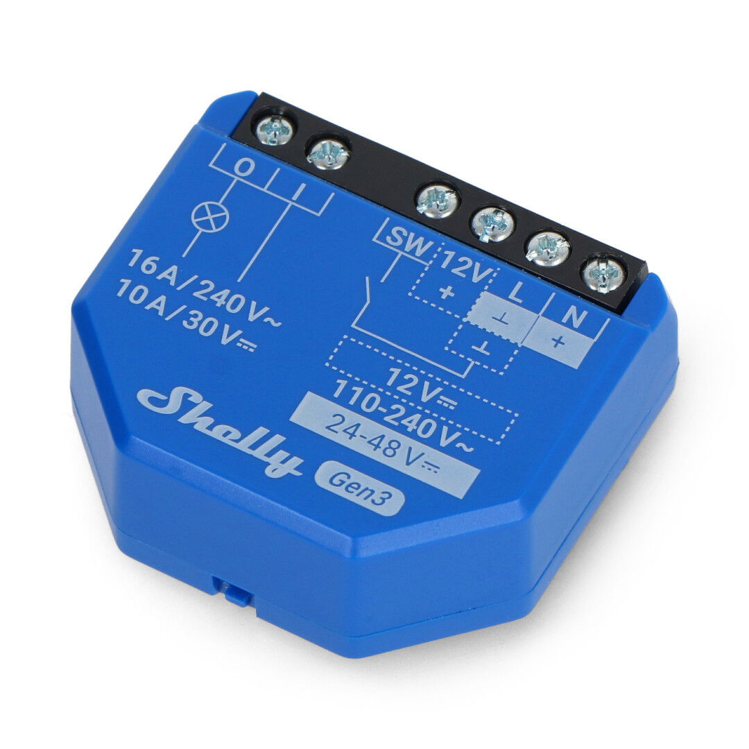 Shelly 1 Gen3 - Relay 12V/24V - 48V DC/240V AC WiFi/Bluetooth 16A - Android/iOS App