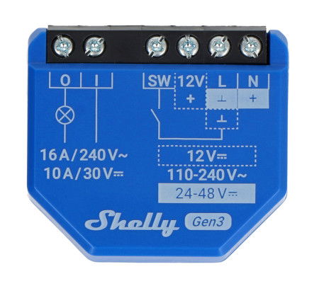 Shelly 1 Gen3 - Relay 12V/24V - 48V DC/240V AC WiFi/Bluetooth 16A - Android/iOS App