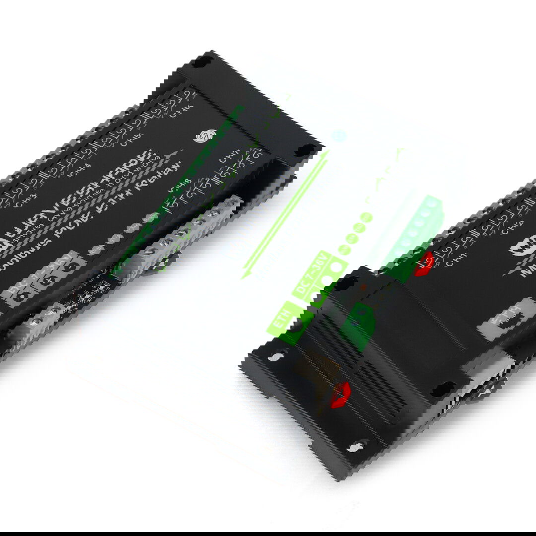 8-channel relay module with opto-isolation - contacts 10 A / 250 V AC / 30 V DC - coil 7 V - 36 V - Modbus PoE - Waveshare 24964