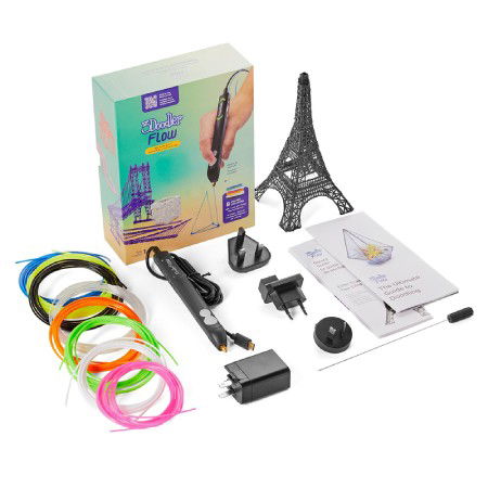 3Doodler Flow Essentials 3D Printing Pen - Set of 8 Filaments + Accessories