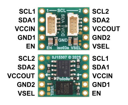ISO1640 - Bidirectional I2C Isolator with Isolated Power Supply - JST SH 4-pin - 5V/3.3V, 200mA - Pololu 5393