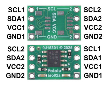 ISO1640 - Bidirectional I2C Isolator Without Connectors - 3 - 5.5 V / 2.25 - 5.5 V - Pololu 5390