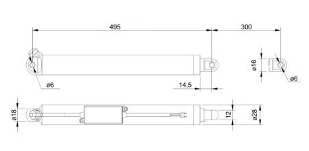 TLA-1 500 N 7 mm/s 12 V tubular actuator with overload switch - stroke 30 cm