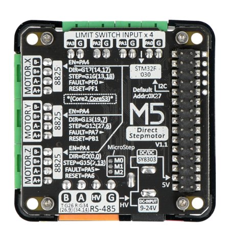 The M5Stack stepper motor driver lies on a white background.