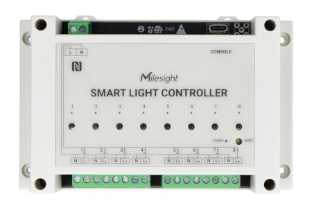 The creamy white Lorawan lighting controller lies on a white background.