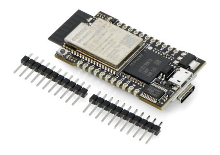 The black SparkFun development board lies on a white background along with the kit components.