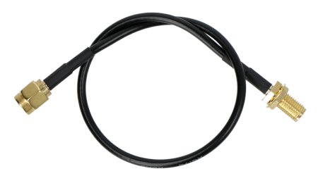 The RP-SMA antenna cable lies coiled on a white background.