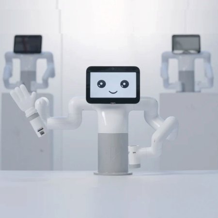 The mybuddy 280 robot stands against the background of two identical robots.