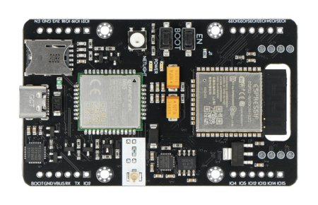 The black Micromis Base V1 development board lies on a white background.