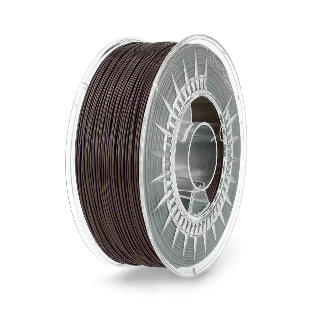 A spool of brown filament stands on a white background.