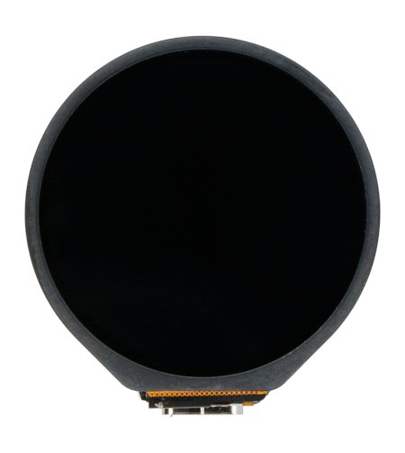 Round waveshare LCD display lies on a white background.