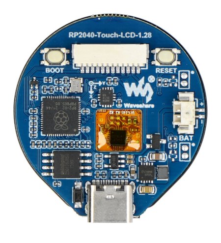 The waveshare display module lies on a white background.