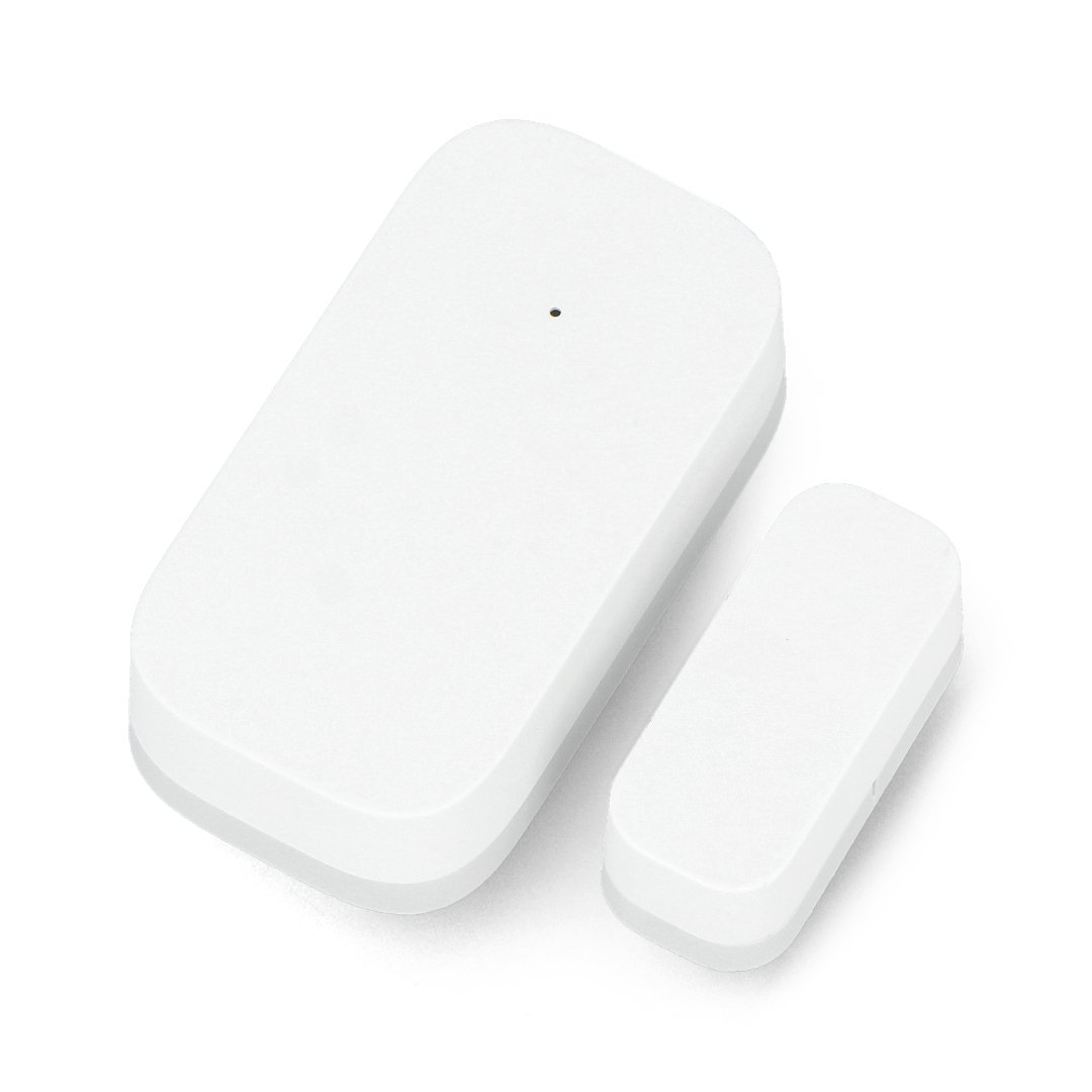 Two elements of the door and window opening sensor lie on a white background.