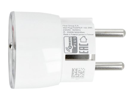 The Fibaro Wall Plug smart socket lies on a white background.